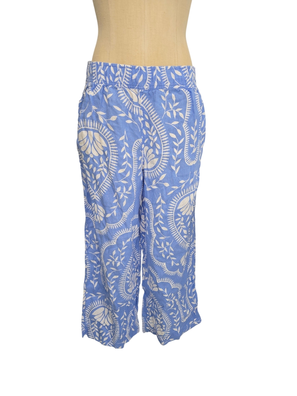Joie Blue and White Wide-Leg Cropped Pants